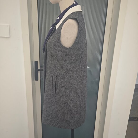 Self-Portrait Grey Herringbone Scarf Detail Mini Dress in a wool blend material - Picture 3 of 10